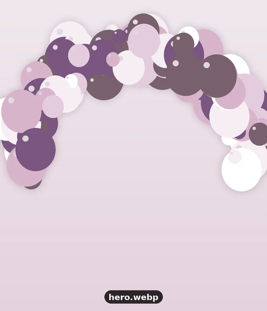 Large organic balloon sculpture in purple and white tones
